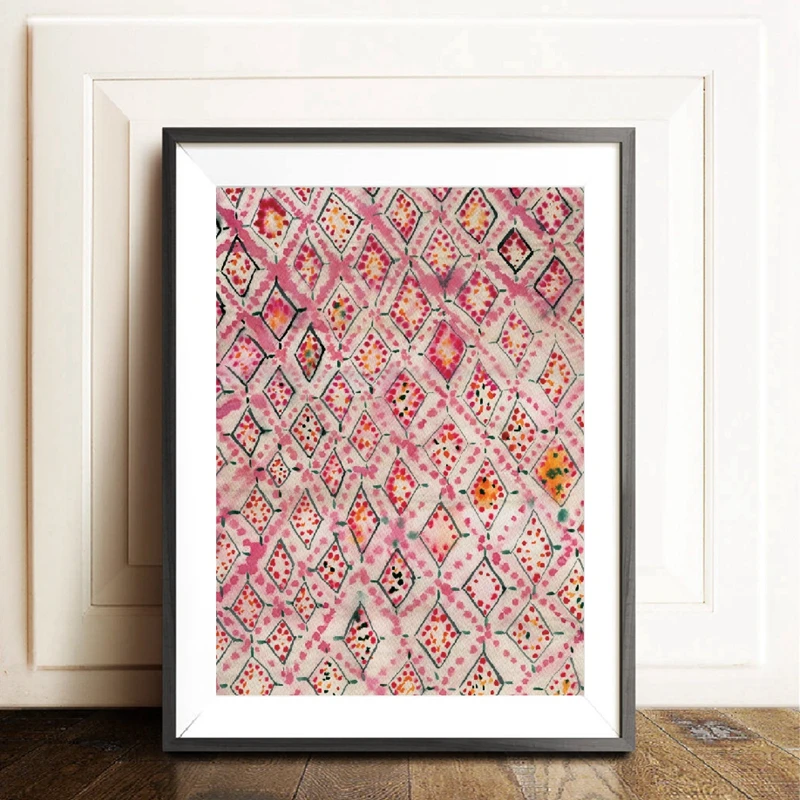 Vintage-Pink-Rug-Art-Prints-Boho-Wall-Decor-Eclectic-Poster-Watercolor-Bohemian-Canvas-Painting-Modern-Abstract (2)