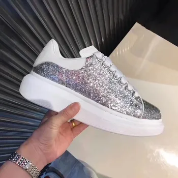 

genuine leather with all glitter crystalDesigners brand Shoes lovers men Women Wedge Casual Shoes Female Platform Sports Shoes
