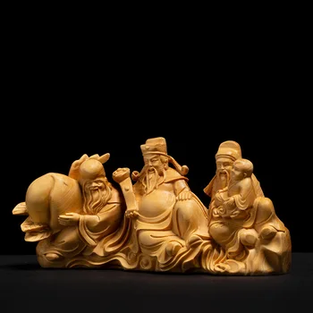 

Chinese Hand-Carved Wood Carving Gods Three Gods Decoration Carving Crafts Man's Birthday Gift