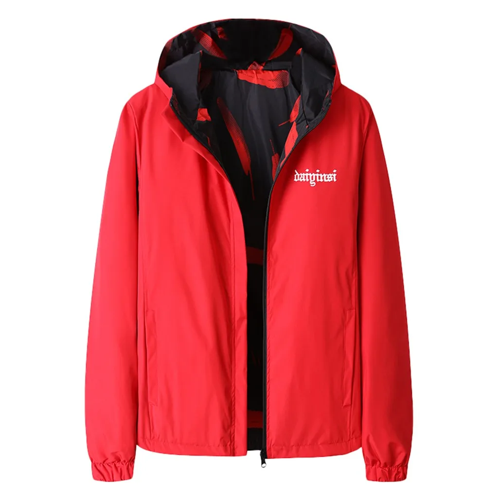 RD Мужская Осенняя зимняя повседневная двухсторонняя куртка с принтом, пальто, свободная верхняя одежда на молнии с длинным рукавом, бейсбольные куртки - Цвет: RD