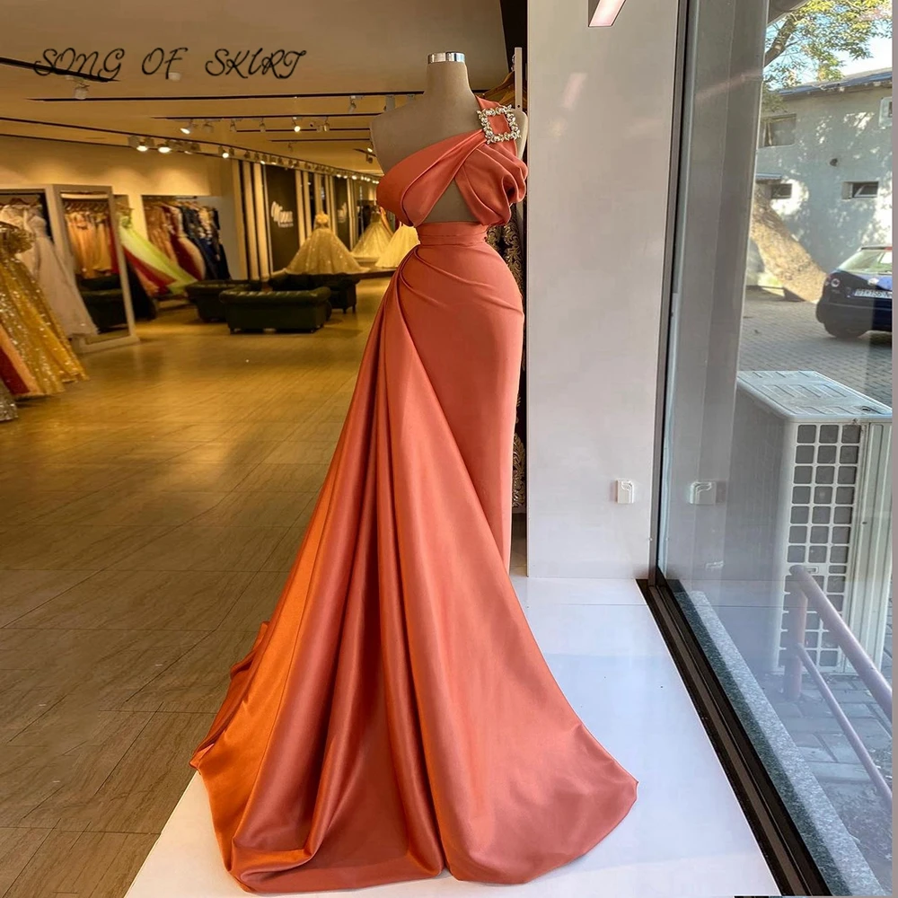 

Orange Mermaid Women Evening Dresses Elegance One Shoulder Hollow Navel Formal Party Holy Communion Gown Robes De Soirée