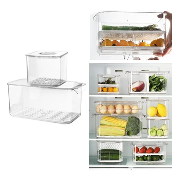 

Multi-Layer Refrigerator Fresh-Keeping Box Fruit Vegetable Drain Basket Storage Container Kitchen Separate Storage Seal Box