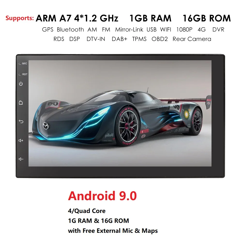 

7 Inch 2 Din Android 9.0 New Universal Car Multimedia Player NO DVD Wifi Radio USB DVR OBD2 Quad Cores Mirror link OBD2 DTV-IN