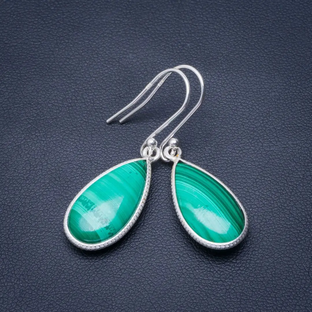 

Natural Malachite Handmade Unique 925 Sterling Silver Earrings 1.5" B2388