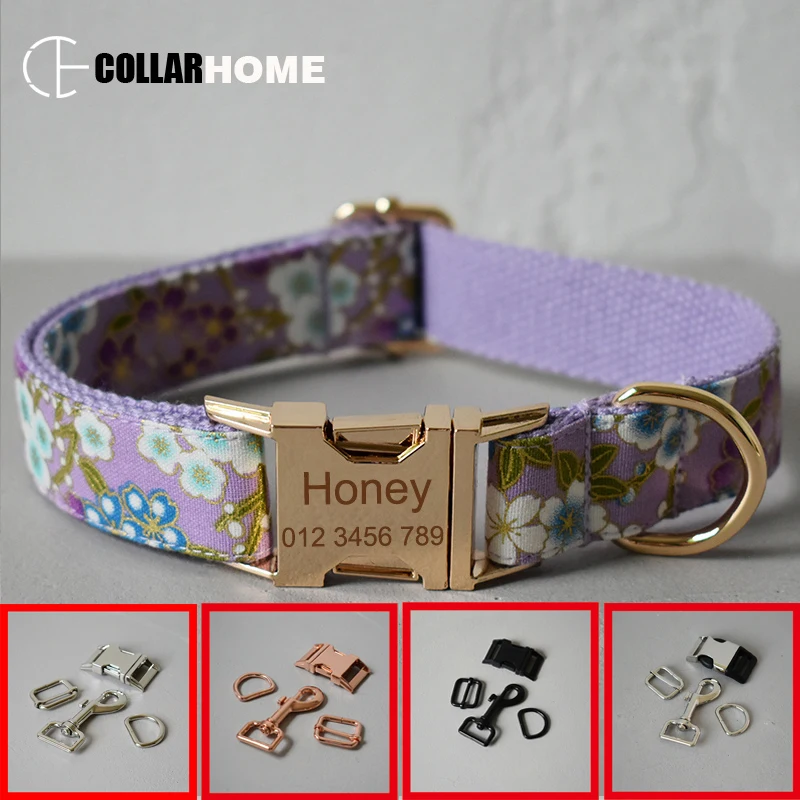 

Nylon printed dog collar leash straps for big small dog free engraved cotton collar with gold metal buckle bow tie pet collar