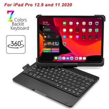 

Smart Sensor Keyboard For iPad Pro 12.9 11 2020 Keyboard 7 Color Backlit Bluetooth Keyboard With 360 Degree Rotation Tablet Case