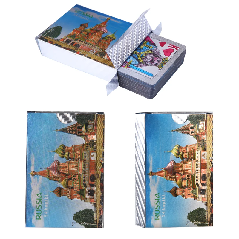 

Plastic Playing Card 54pcs Russia Waterproof Gold Playing Cards PVC Creative Gift Poker Cards Plastic Durable Diamond Cards Game