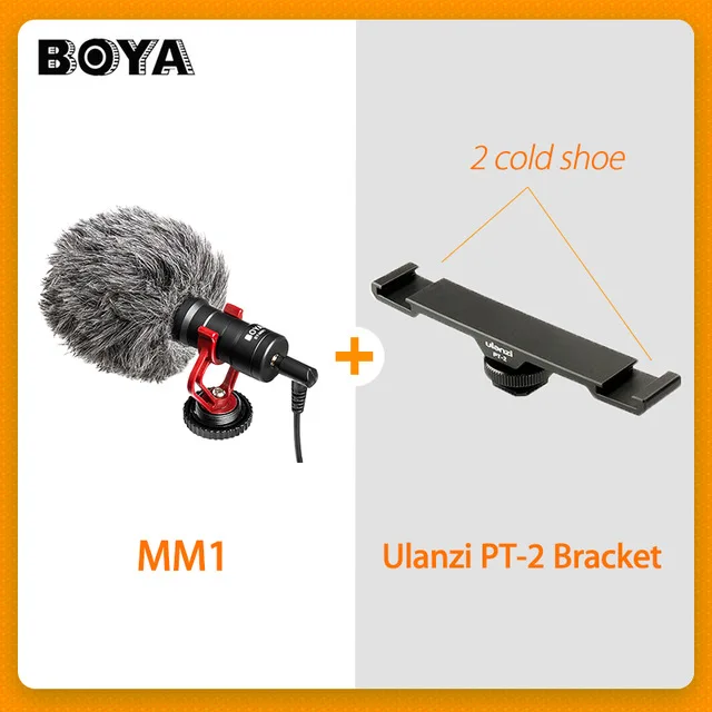BOYA BY-MM1 DSLR Video mi crophone mi c Vlogging recording mi crofone для камер Canon Moza mi ni mi Zhiyun smooth 4 mi krofon - Цвет: MM1 add PT-2