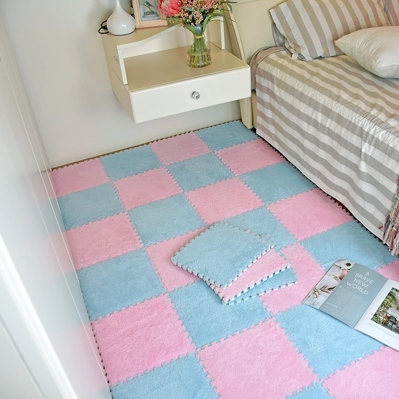 DIY скандинавский Ins комнатный коврик ковер плюшевый бархат спальня полные комнаты Детские с сеткой для девочки розовый коврик коврики плюшевая поверхность кроп