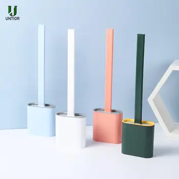

Silicone WC Toilet Brush TPR Bristles Brush Wall Mounted Flat Head Bathroom Toilet Cleaning Cleaner with Quick Drying Holder Set