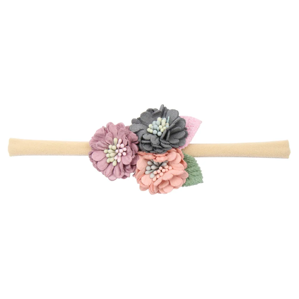 IBOWS Hair Accessories Lovely Baby Headband Fake Flower Nylon Hair Bands For Kids Artificial Floral Elastic Head Bands Headwear - Цвет: 37