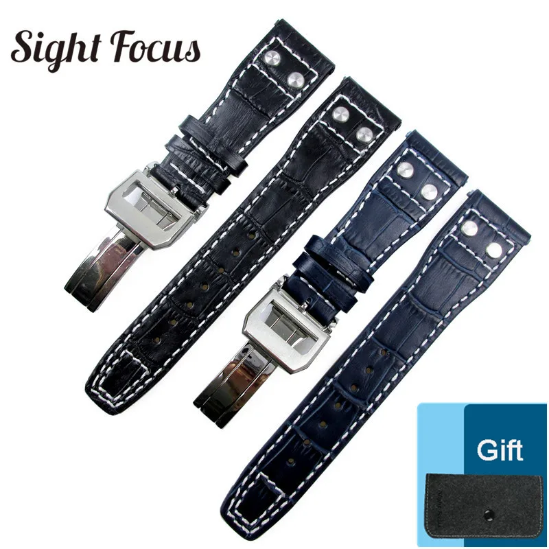 

Dark Blue Strap for IWC Watch Band Deployment Buckle Deployant Clasp Pilot Watch Belt Bracelets Rivet Screw Strap Relogio Reloj