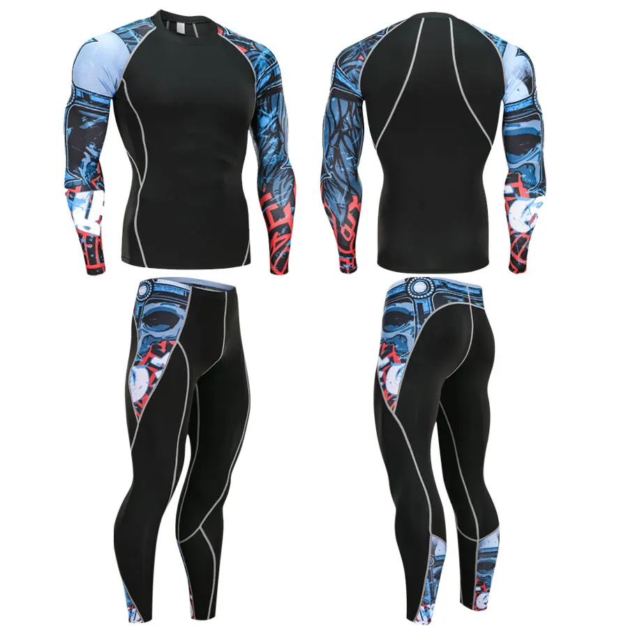 New Men's Training Compression Sport Suit Male Mma Rashguard Body Building Top Fitness Sport Bodybuilding Set