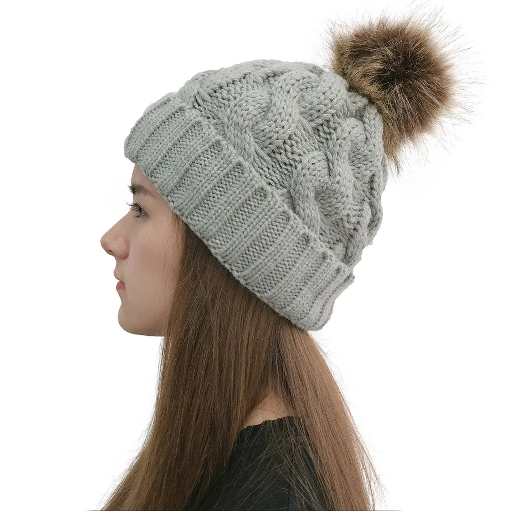 Лыжная Шапка, женская вязаная шапка с натуральным мехом, шапка с помпоном Skully Beanie, зимняя женская шапка, женская шапка T2
