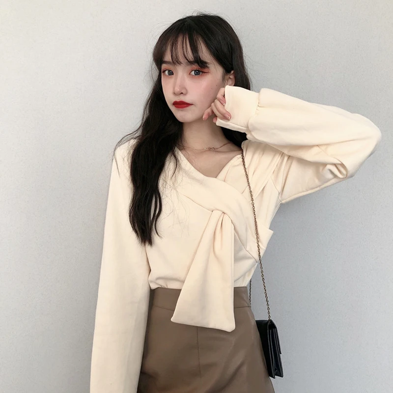 Joinyouth, корейский свитер, Одноцветный, крест, милые пуловеры, Harajuku, Осень-зима, теплая Свободная Женская одежда, v-образный вырез, ropa mujer, 201