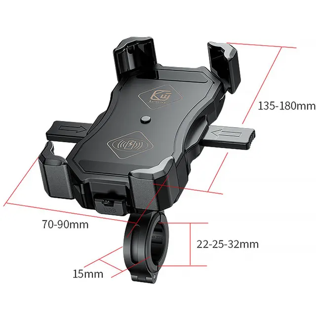 Motorcycle Mobile Phone Holder Mount with QC 3.0 USB Qi Wireless Charger for Scooter Motor Motorbike Smartphone Support Bracket 6