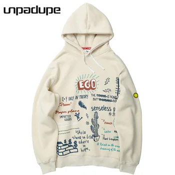 

UNPADUPE 2019 Harajuku Graffiti Hoodie Sweatshirt Men Hooded Pullover Streetwear Hipster Print Autumn Fashion Loose Hoodie W2087