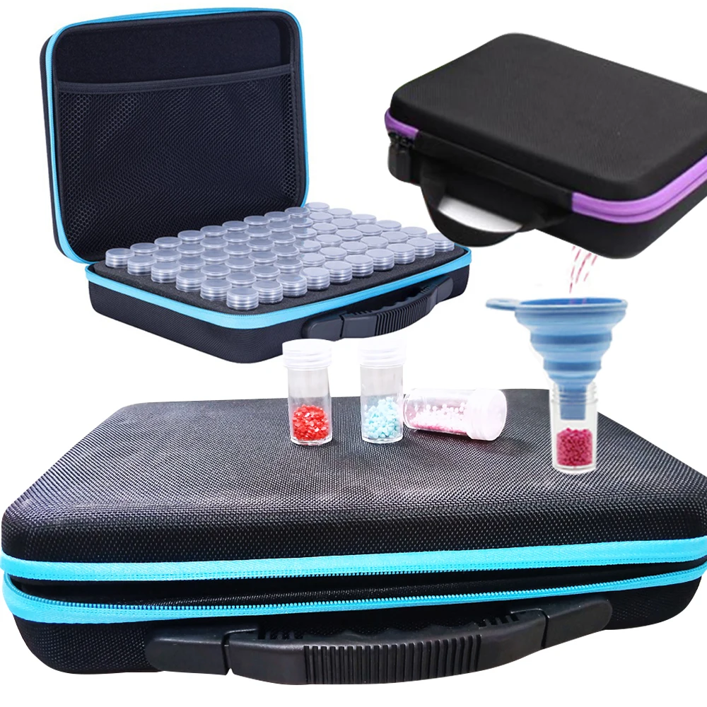 Caja de pintura de diamante para guardar herramientas, contenedor de herramientas, funda de transporte, bolsa de mano con cremallera, punto de cruz, 15/30/60/120 botellas