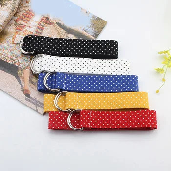 

2020 Fashion White Dot Print Canvas Belt Harajuku Men Women Casual Jeans D Ring Buckle Waist Belts white 130Cm Long Waistband