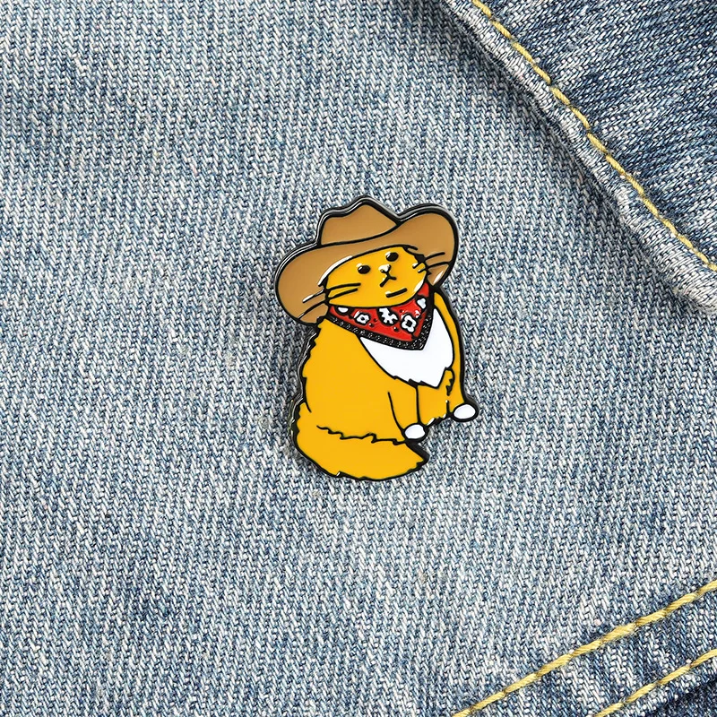 Pines Cute Kitten Cat Brooch Enamel Pin Cowboy Badge Pins Metal Brooches for Clothing Badges Backpack New Year Gift 2021 | Украшения и