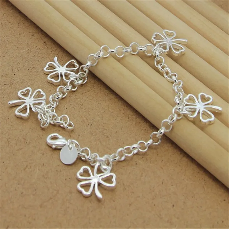 High Quality 925 Sterling Silver Bracelet Four Leaf Clover Bracelet 8 Inches For Women & Men Party Charm Jewelry Gifts - Image 4