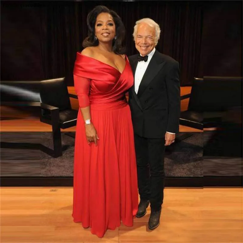 2017 New Red Off The Shoulder Evening Dress Oprah Winfrey Long Chiffon Prom Dress Floor Length Special Occasion Dress Women Formal Wear  124 (3)