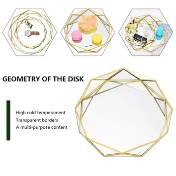 

Exquisite Geometric Round Glass Storage Tray Nordic Ins Cosmetics Jewelry Storage Tray Home Golden Western Cake Dessert Plate