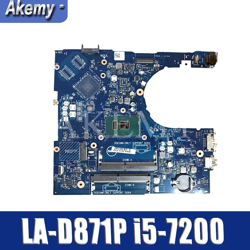 

LA-D871P Laptop motherboard for Dell Inspiron 15-5566 original mainboard I5-7200U