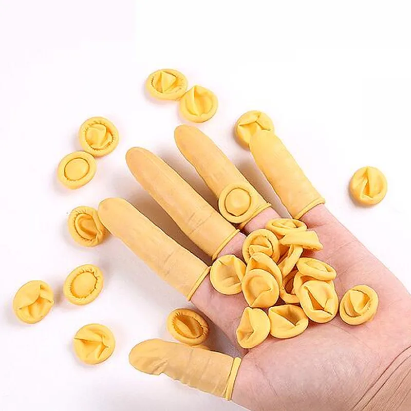 100 шт желтые резиновые пальчиковые кроватки одноразовые латексные антистатические напалечники перчатки для очистки пищи аксессуары для приготовления пищи