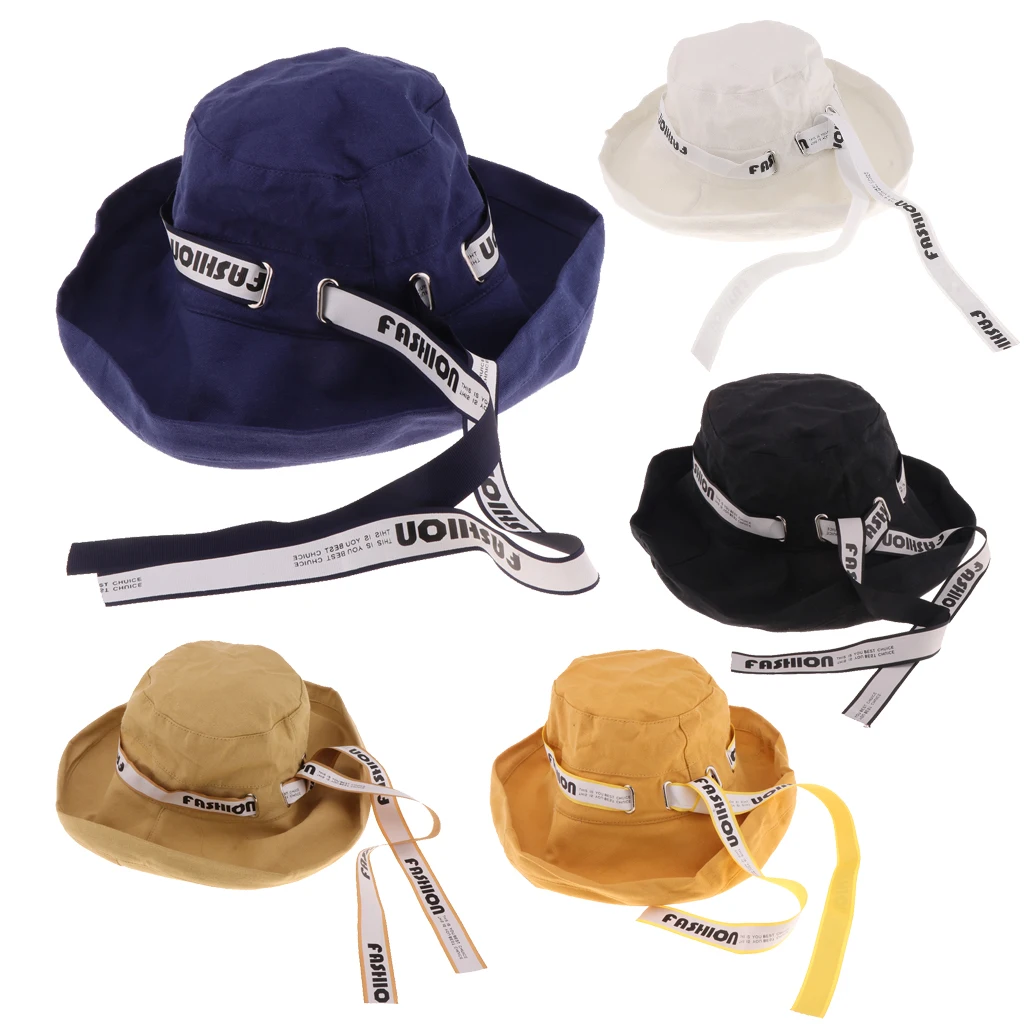 Womens Classical Bucket Hat Packable Wide Brim Sun Hat Cap with Wind Rope