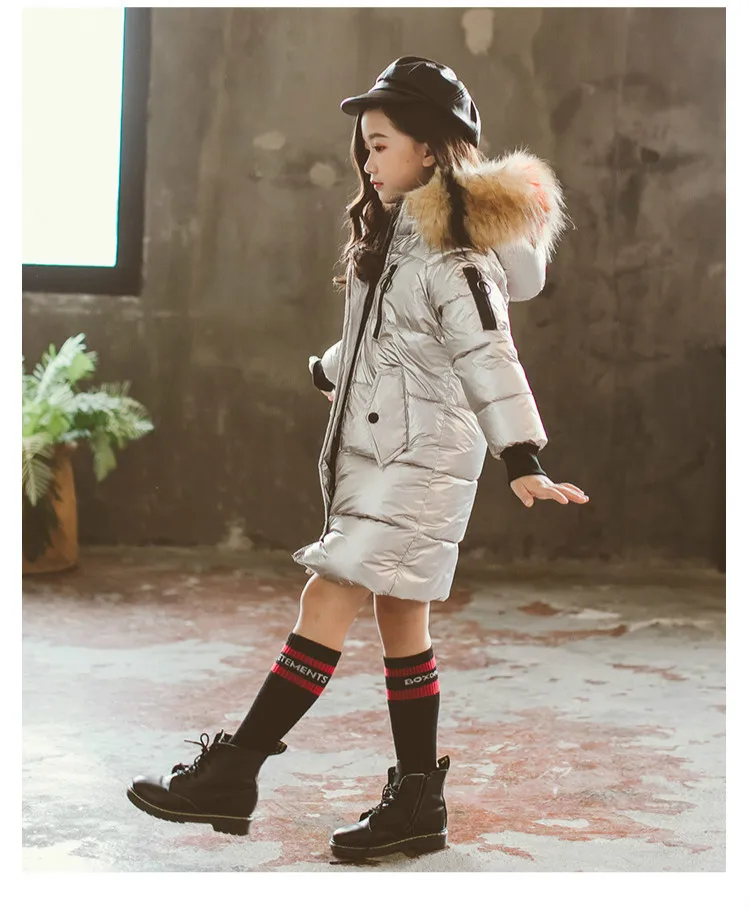 Down Jacket for Girls Children Winter Clothes Snowsuit Jacket for Girls Warm Fur Collar Hooded Long Down Coats Kids Outerwear