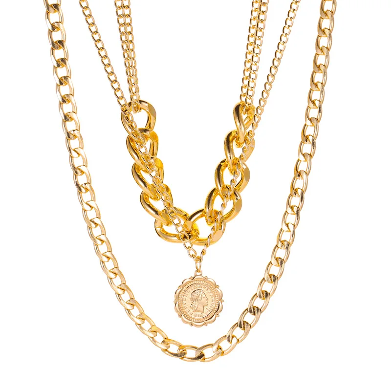 

Punk Style Metal Chain Necklace Face Coin Clavicle Chain Stainless Steel Jewelry Necklaces for Women Gold Necklace for Women