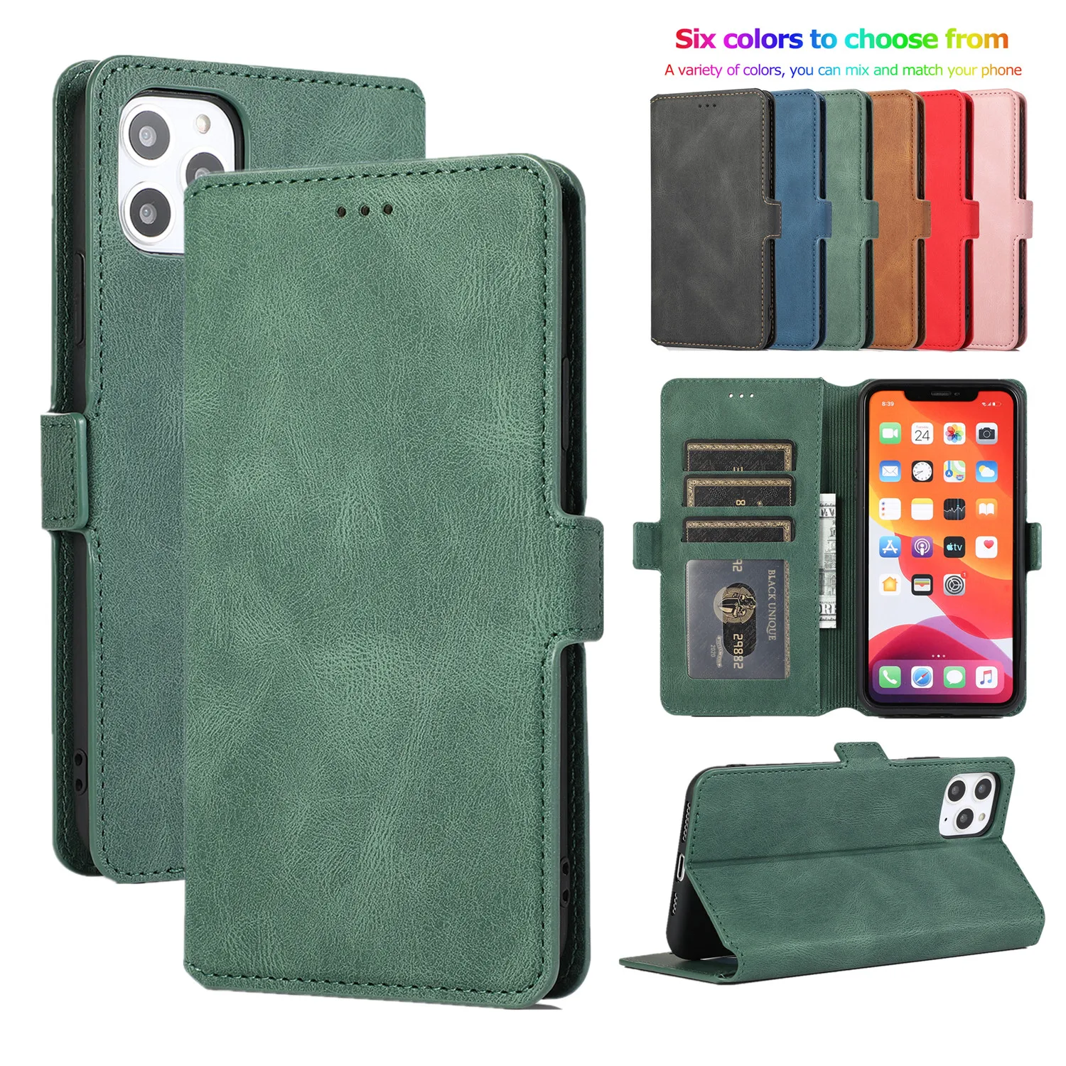 

Fashion PU Leather Flip Wallet Case For iPhone 12 Pro Max 12 Mini 11 Pro XS MAX X XR 8 7 6s 6 Plus Card Stand Slot Phone Cover