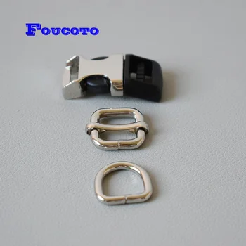 

50 sets Metal side clasp buckle adjuster D rings 15mm belt straps for backpack paracord bag dog collar DIY sewing accessories