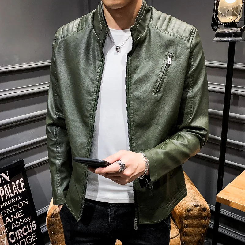 

Leather Coat Men's 2019 Autumn Korean-style Handsome Slim Fit PU Leather Jacket Men Youth Locomotive Casual Coat Fashion Thin