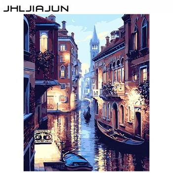 

JHLJIAJUN Venice Night Landscape DIY Digital Oil Painting By Numbers Europe Abstract Canvas Painting For Living Room Wall Art