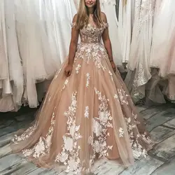 Vestido De Noiva 2019, бальное платье принцессы, свадебное платье цвета шампанского с открытыми плечами, милые кружевные свадебные платья, robe de mariee