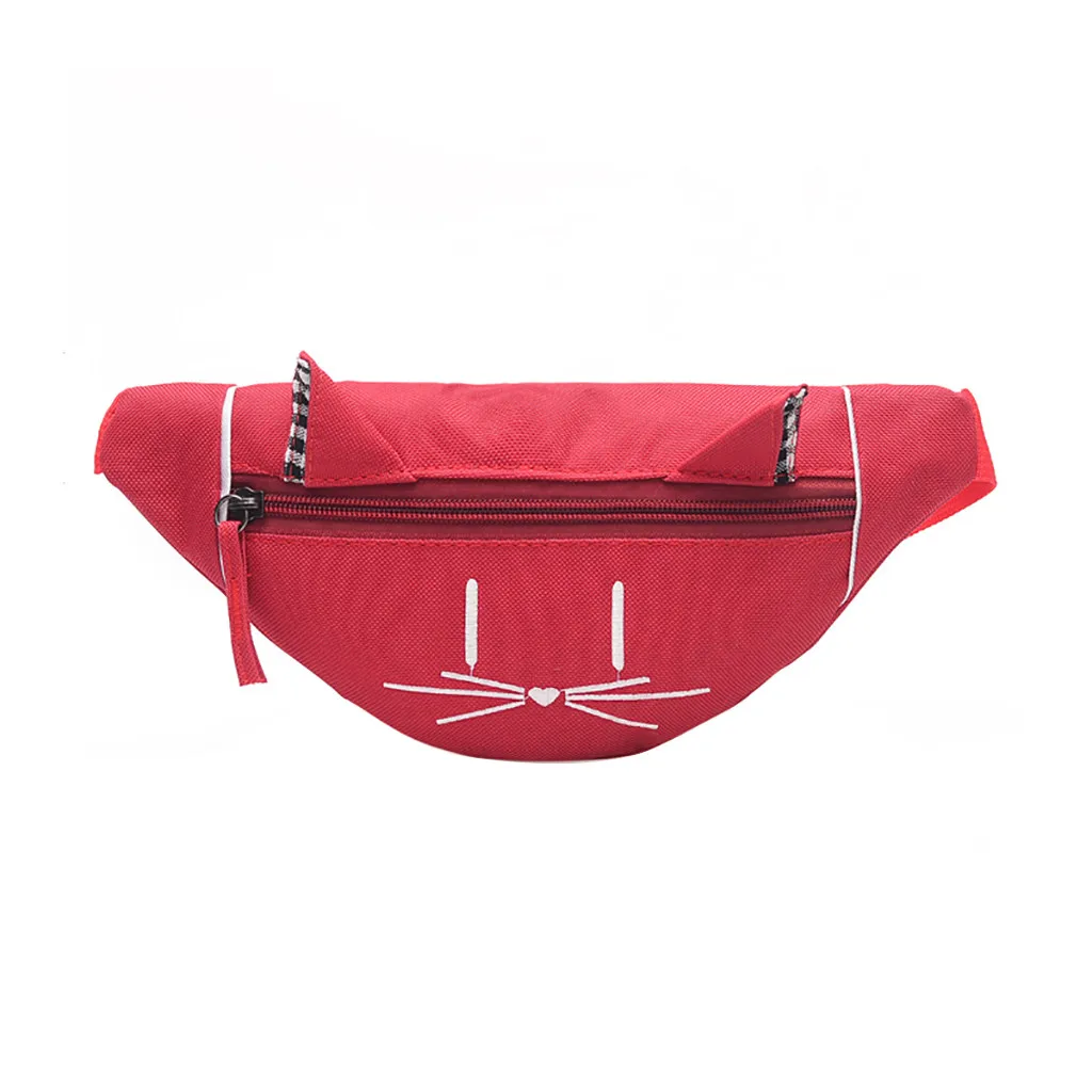 Child Mini Waist Bag Fanny Pack Cute Cat Ear Printed Joker Chest Canvas Pocket Money Belt Kids Waist Bag Buideltas - Цвет: Red