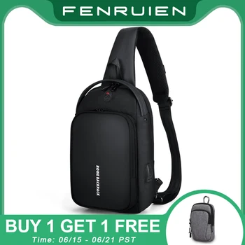 

Fenruien Chest Pack USB Charging Shoulder Crossbody Bag for men fit 9.7 inch iPad Water Repellent Short Travel male Sling bag