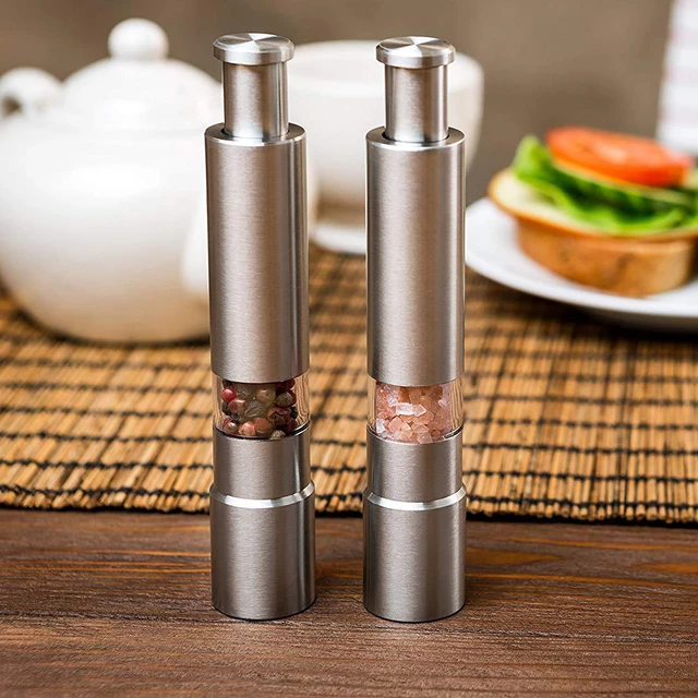 Manual Salt And Pepper Grinder Thumb Push Pepper Mill Stainless