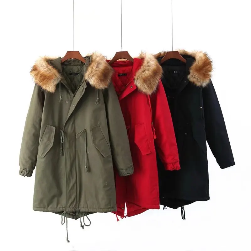 

2018 Fashion New Style Washed Cotton Hooded Fur Collar Cotton Overcoat Women's 8841