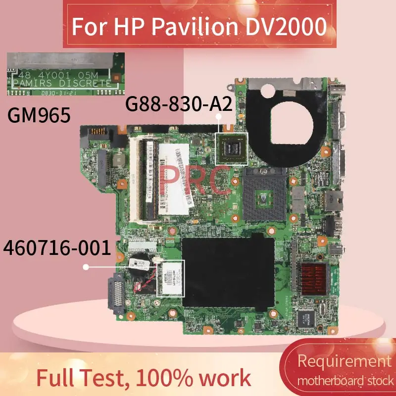 Placa-mãe para Computador Portátil hp Pavillon Dv2000 Placa-mãe 4607165 Gm965 G88830-a2 2013001 460716-501