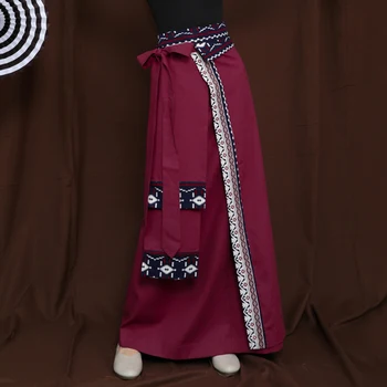 

Fashion Loose Casual Summer Skirt A-line High Waist Cotton Linen Bow Skirts Womens Ethnic Style Print Vintage Jupe Femme