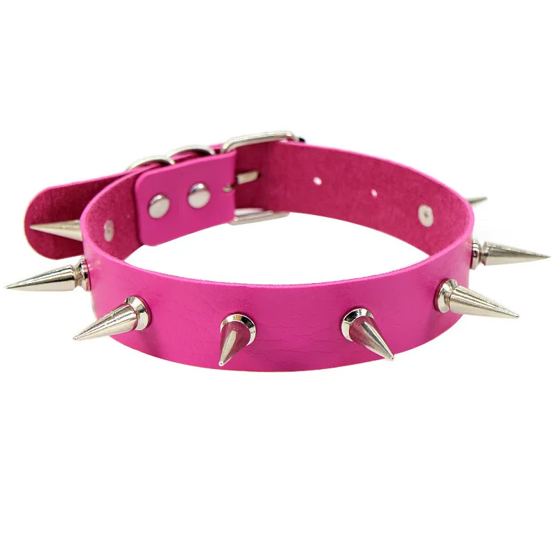 2024 Neue Punk Spike Halsband Halskette aus Leder mit Nieten und Anhänger Gothic Schmuck 5
