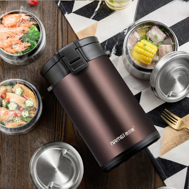 Portavivande Termico in Acciaio Inox Impilabile Bento Box Termico con 2 Scomparti Contenitore Porta Pranzo per Alimenti Portatile Snack Box per casa Scuola Lavoro d'ufficio,Argento,1.6L