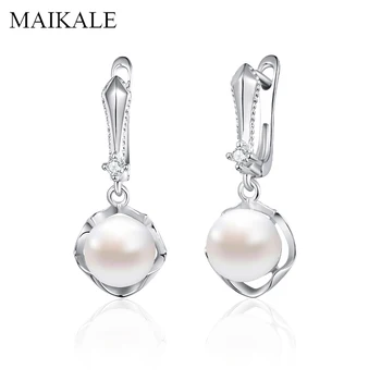 

MAIKALE Trendy Pearl Drop Earrings for Women Gold Cubic Zirconia Earrings with Pearl Women Jewelry Accessories Girl Gifts
