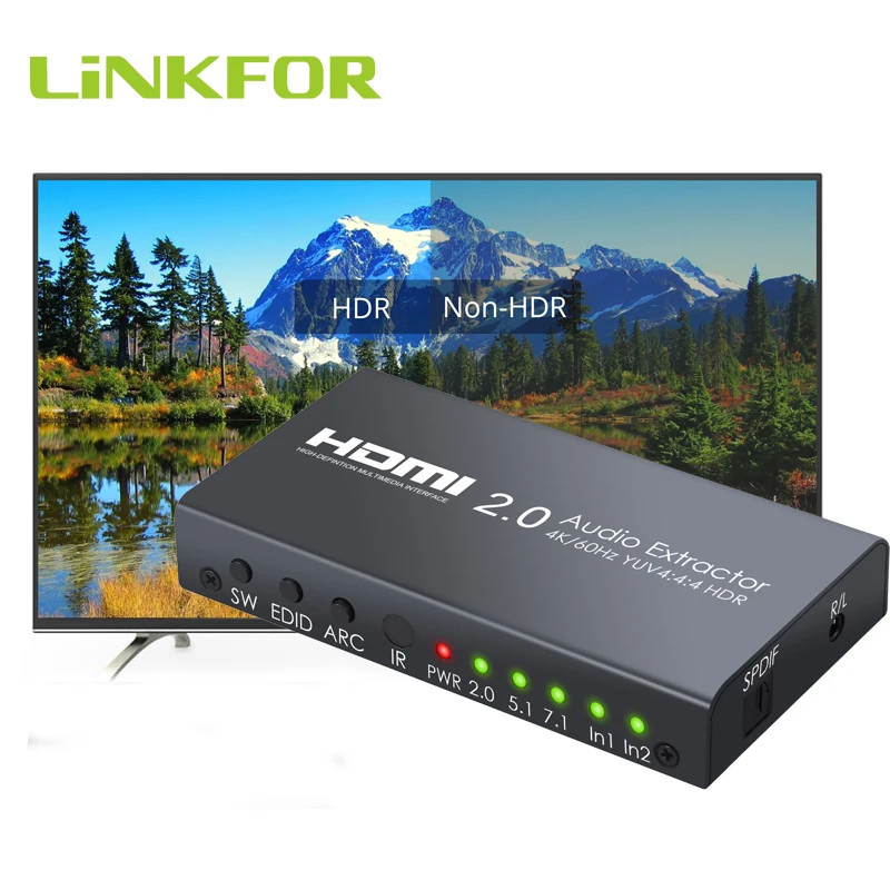 LiNKFOR 2 порта HDMI 0 переключатель с поддержкой аудио экстрактора 4K/60Hz YUV 4:4:4 HDR для Blu ray