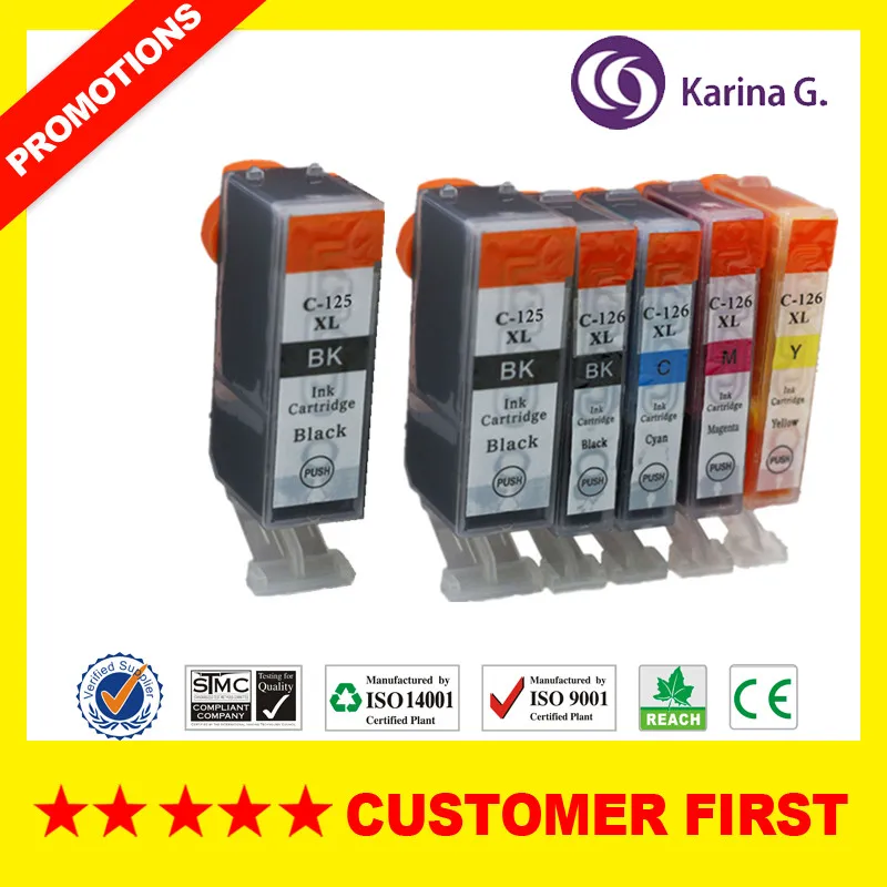 1Set Plus 1Big BK Совместим с Canon PGI125 CLI126 чернильный картридж для принтера Canon принтерам PIXMA MG6110 MG6210 и т. Д - Цвет: 1Set Plus 1Big BK