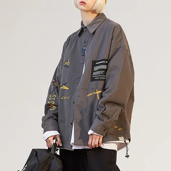 

New Fashion Street Blouse Long Sleeve Shirts women graffiti personalized letter printed loose shirts woman Cardigan Oversized