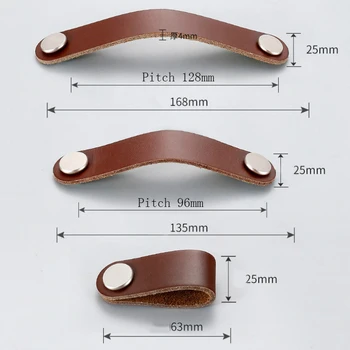 Northern European Style Cowhide Small Wardrobe Drawer Door Pull Genuine Leather Handle Kitchen Cabinet Handles Furniture Knobs